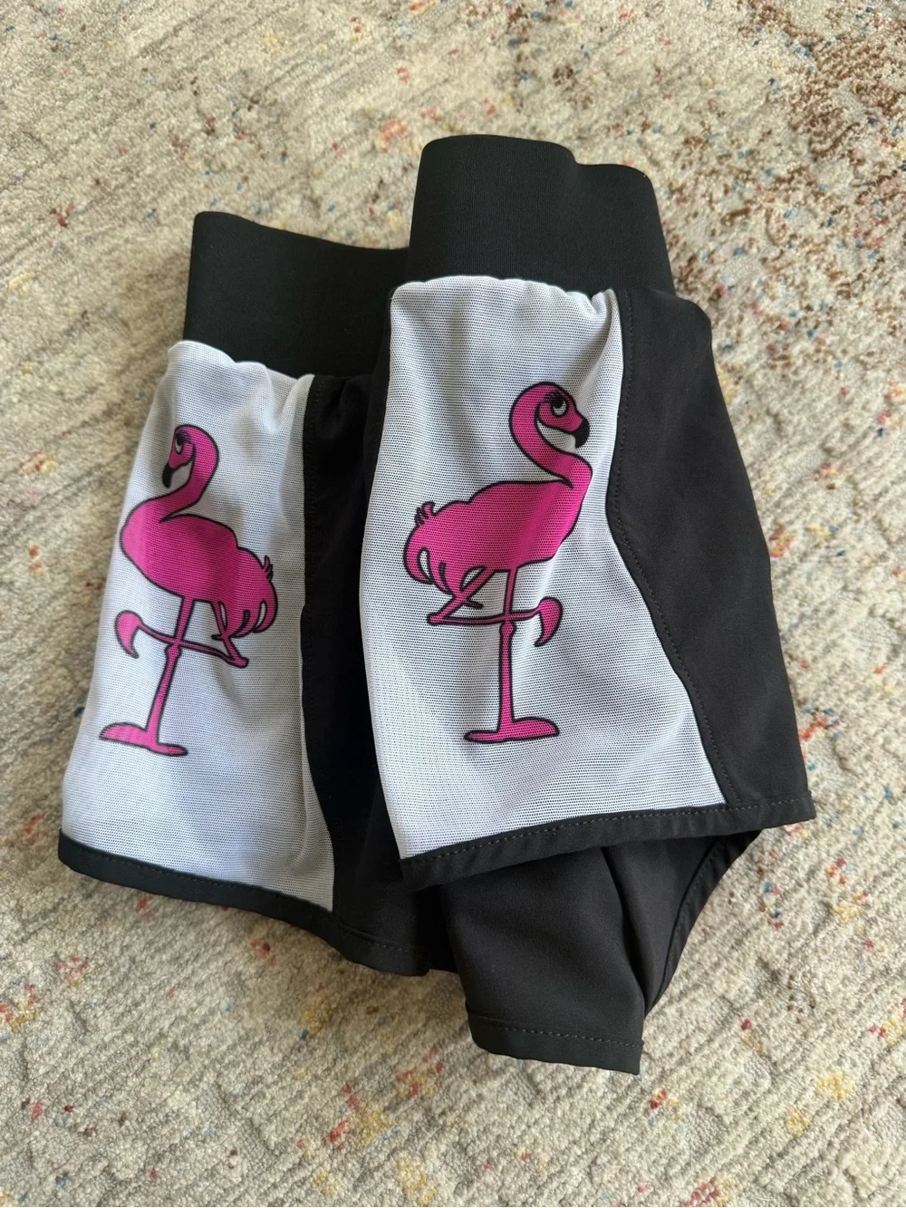 Varsity Spirit Cheer Shorts with Pink Flamingo Panels, size M